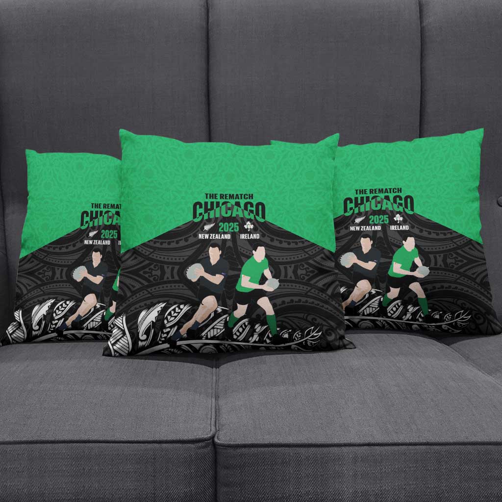 New Zealand and Ireland Rugby Pillow Cover Chicago 2025 Go All Black Shamrocks LT14 - Polynesian Pride