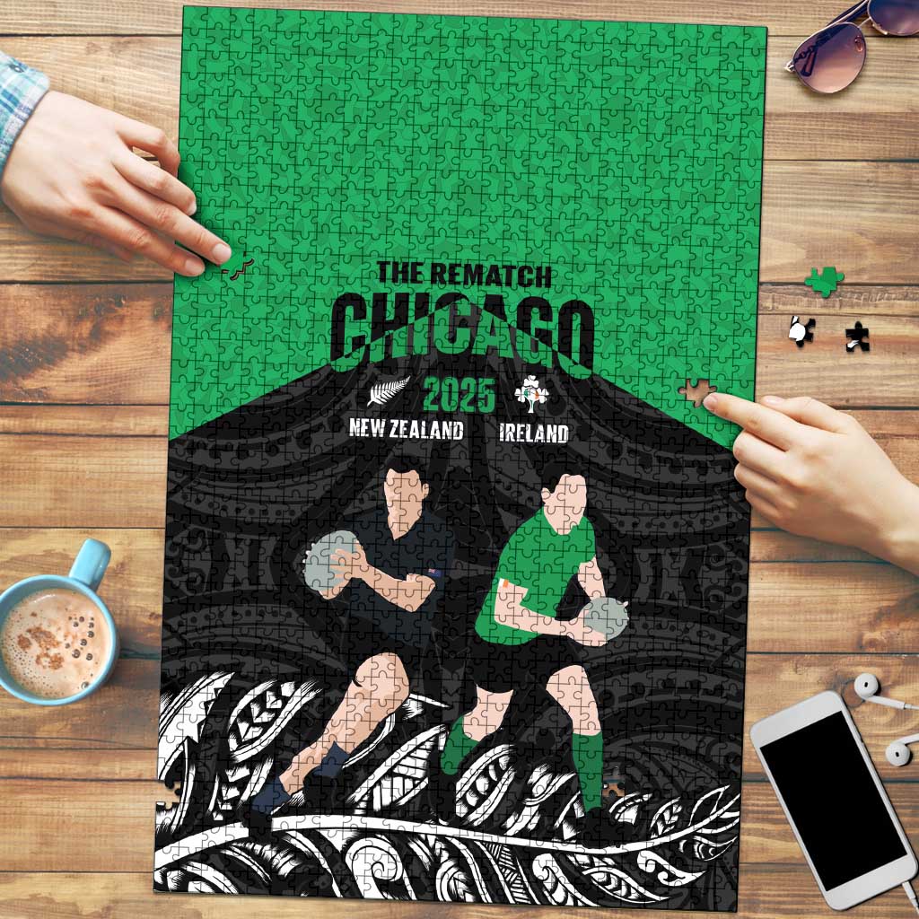 New Zealand and Ireland Rugby Puzzle Chicago 2025 Go All Black Shamrocks - Polynesian Pride