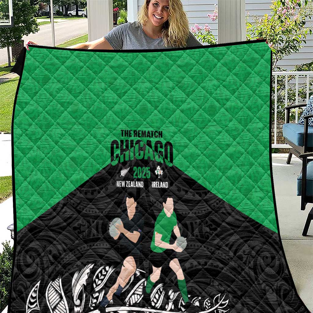 New Zealand and Ireland Rugby Quilt Chicago 2025 Go All Black Shamrocks - Polynesian Pride