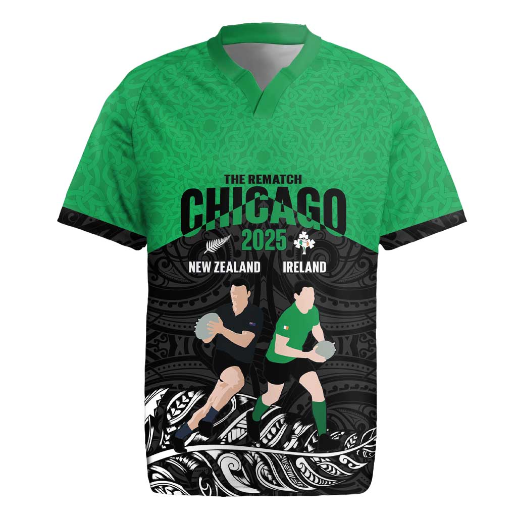 New Zealand and Ireland Rugby Custom Rugby Jersey Chicago 2025 Go All Black Shamrocks - Polynesian Pride