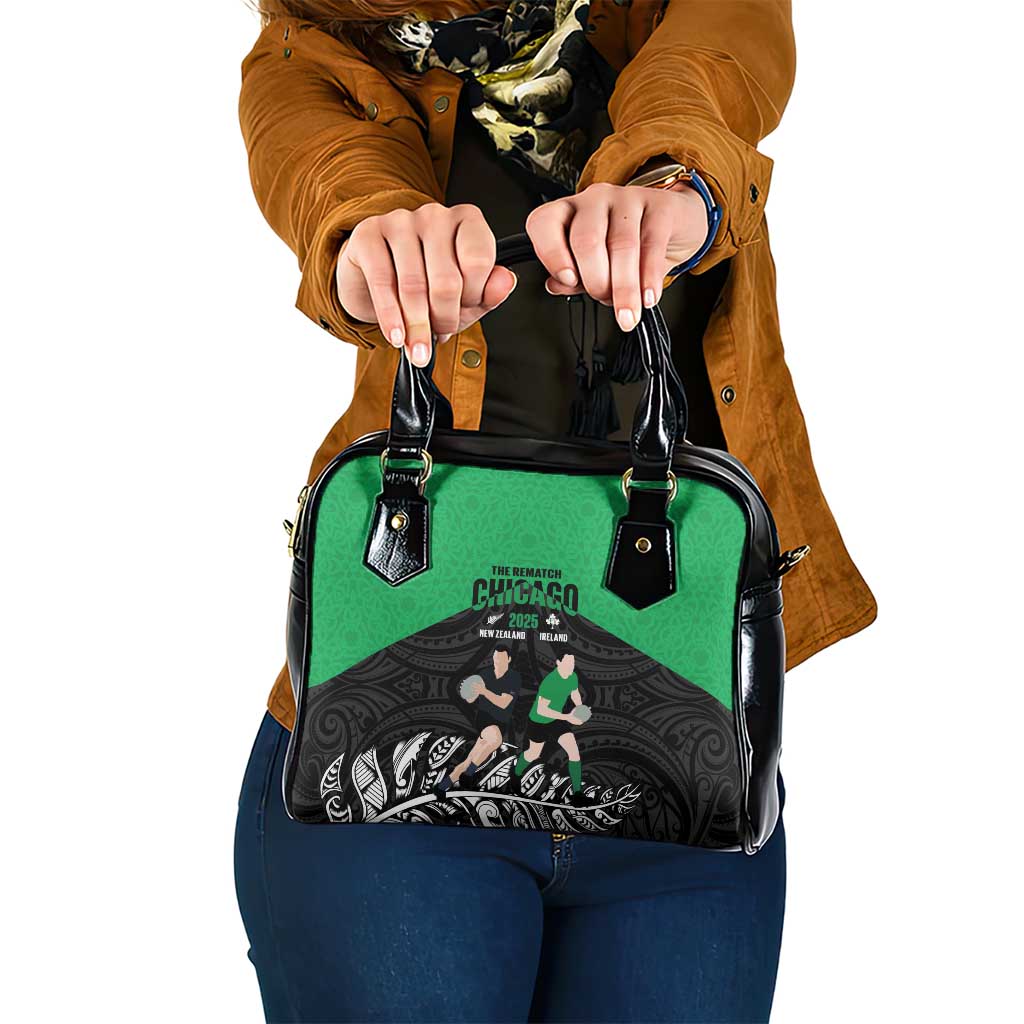 New Zealand and Ireland Rugby Shoulder Handbag Chicago 2025 Go All Black Shamrocks LT14 One Size Black - Polynesian Pride