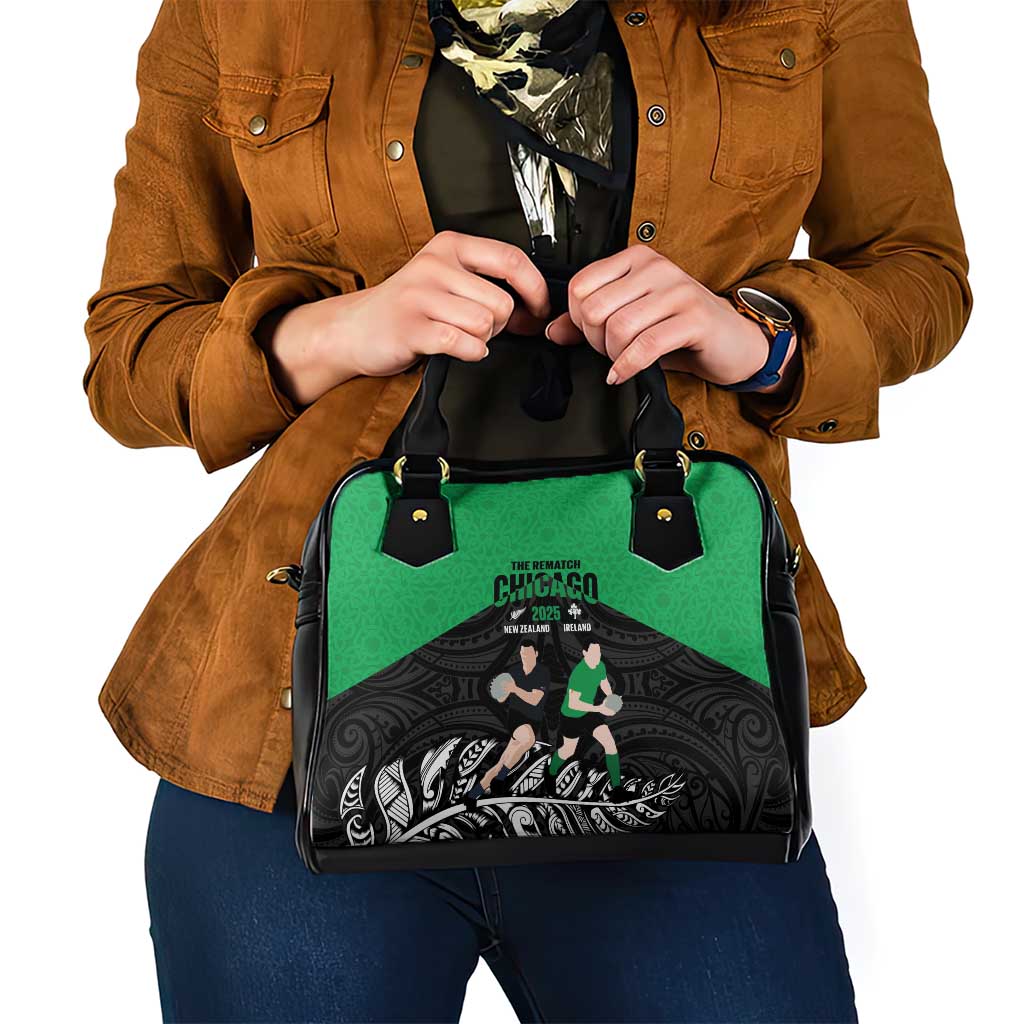 New Zealand and Ireland Rugby Shoulder Handbag Chicago 2025 Go All Black Shamrocks LT14 - Polynesian Pride
