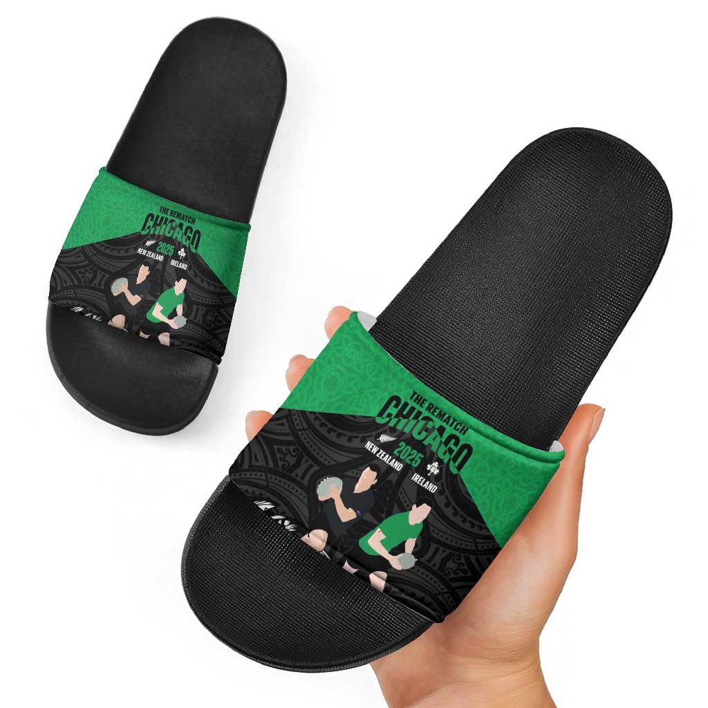 New Zealand and Ireland Rugby Slide Sandals Chicago 2025 Go All Black Shamrocks LT14 - Polynesian Pride