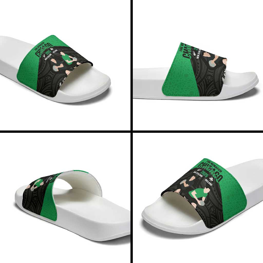 New Zealand and Ireland Rugby Slide Sandals Chicago 2025 Go All Black Shamrocks LT14 - Polynesian Pride