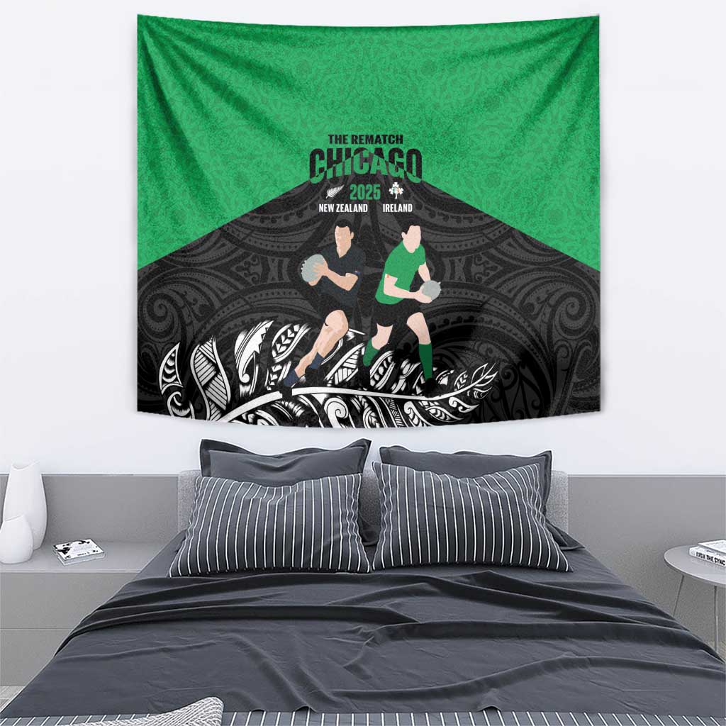 New Zealand and Ireland Rugby Tapestry Chicago 2025 Go All Black Shamrocks LT14 - Polynesian Pride