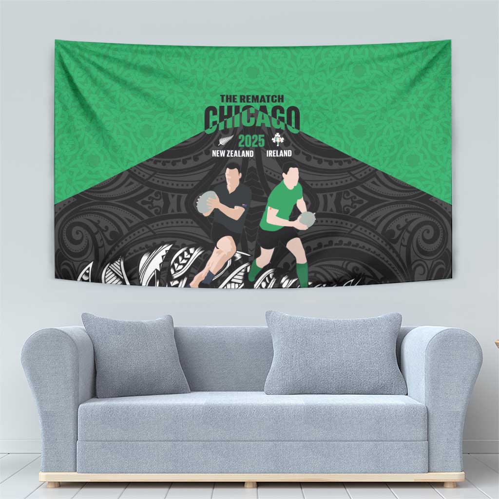 New Zealand and Ireland Rugby Tapestry Chicago 2025 Go All Black Shamrocks LT14 - Polynesian Pride