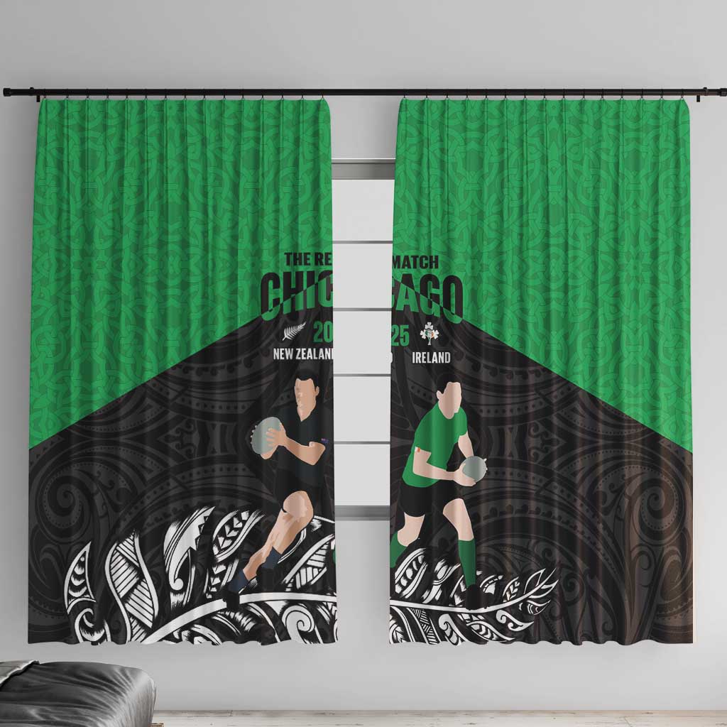 New Zealand and Ireland Rugby Window Curtain Chicago 2025 Go All Black Shamrocks LT14 With Hooks Black - Polynesian Pride