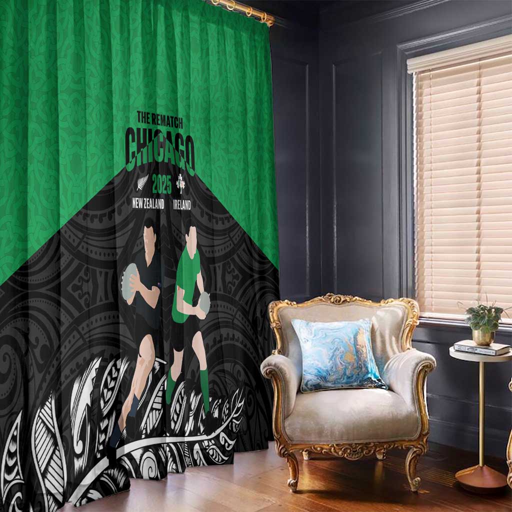 New Zealand and Ireland Rugby Window Curtain Chicago 2025 Go All Black Shamrocks LT14 - Polynesian Pride