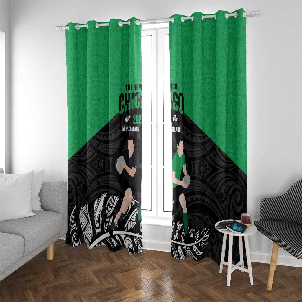 New Zealand and Ireland Rugby Window Curtain Chicago 2025 Go All Black Shamrocks LT14 With Grommets Black - Polynesian Pride