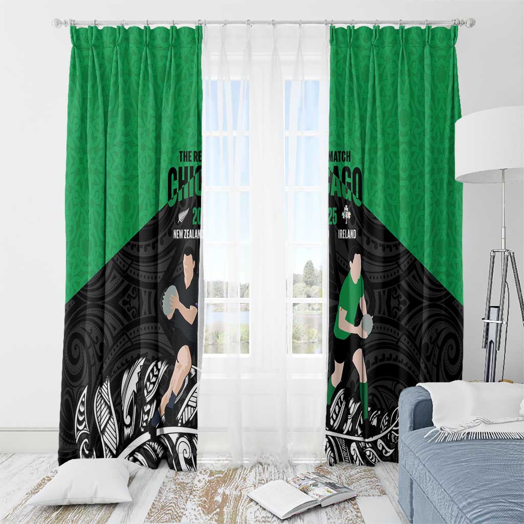 New Zealand and Ireland Rugby Window Curtain Chicago 2025 Go All Black Shamrocks LT14 - Polynesian Pride