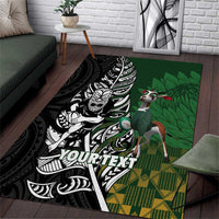 New Zealand and South Africa Rugby Custom Area Rug Maori Tiki Fern Springboks Kente Pattern LT14 Green - Polynesian Pride