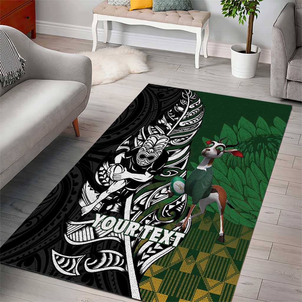 New Zealand and South Africa Rugby Custom Area Rug Maori Tiki Fern Springboks Kente Pattern LT14 - Polynesian Pride