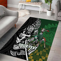 New Zealand and South Africa Rugby Custom Area Rug Maori Tiki Fern Springboks Kente Pattern LT14 - Polynesian Pride