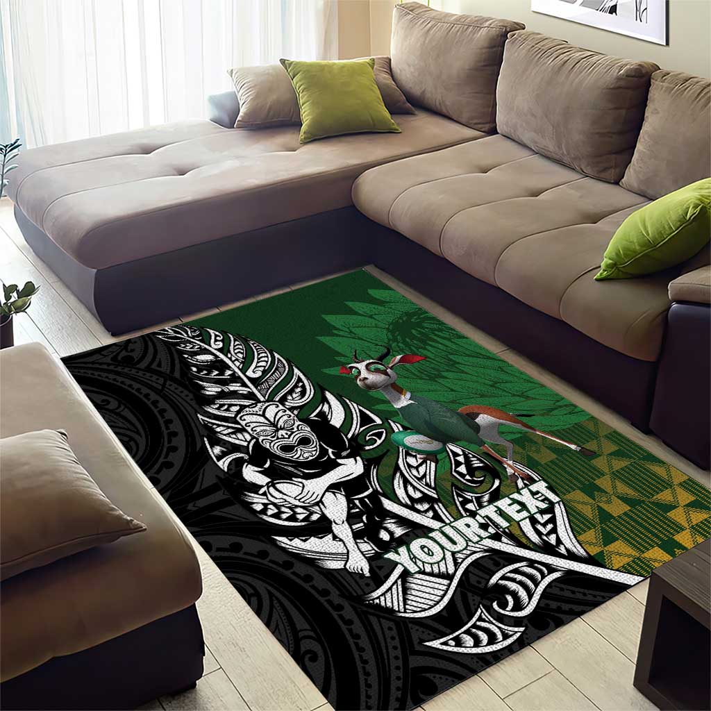 New Zealand and South Africa Rugby Custom Area Rug Maori Tiki Fern Springboks Kente Pattern LT14 - Polynesian Pride