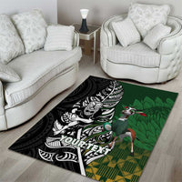 New Zealand and South Africa Rugby Custom Area Rug Maori Tiki Fern Springboks Kente Pattern LT14 - Polynesian Pride