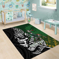 New Zealand and South Africa Rugby Custom Area Rug Maori Tiki Fern Springboks Kente Pattern LT14 - Polynesian Pride