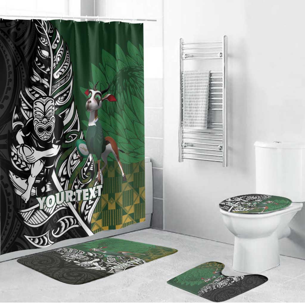 New Zealand and South Africa Rugby Custom Bathroom Set Maori Tiki Fern Springboks Kente Pattern - Polynesian Pride