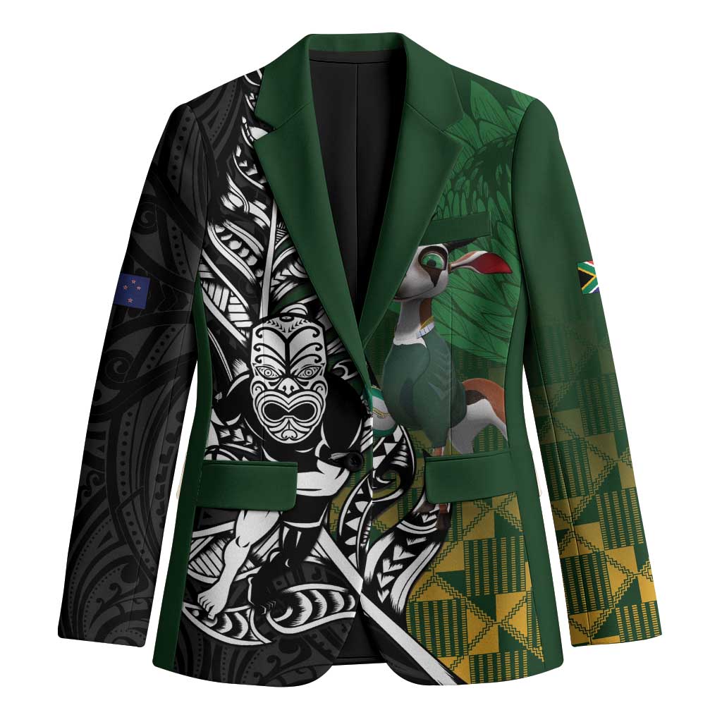 New Zealand and South Africa Rugby Custom Blazer Maori Tiki Fern Springboks Kente Pattern - Polynesian Pride