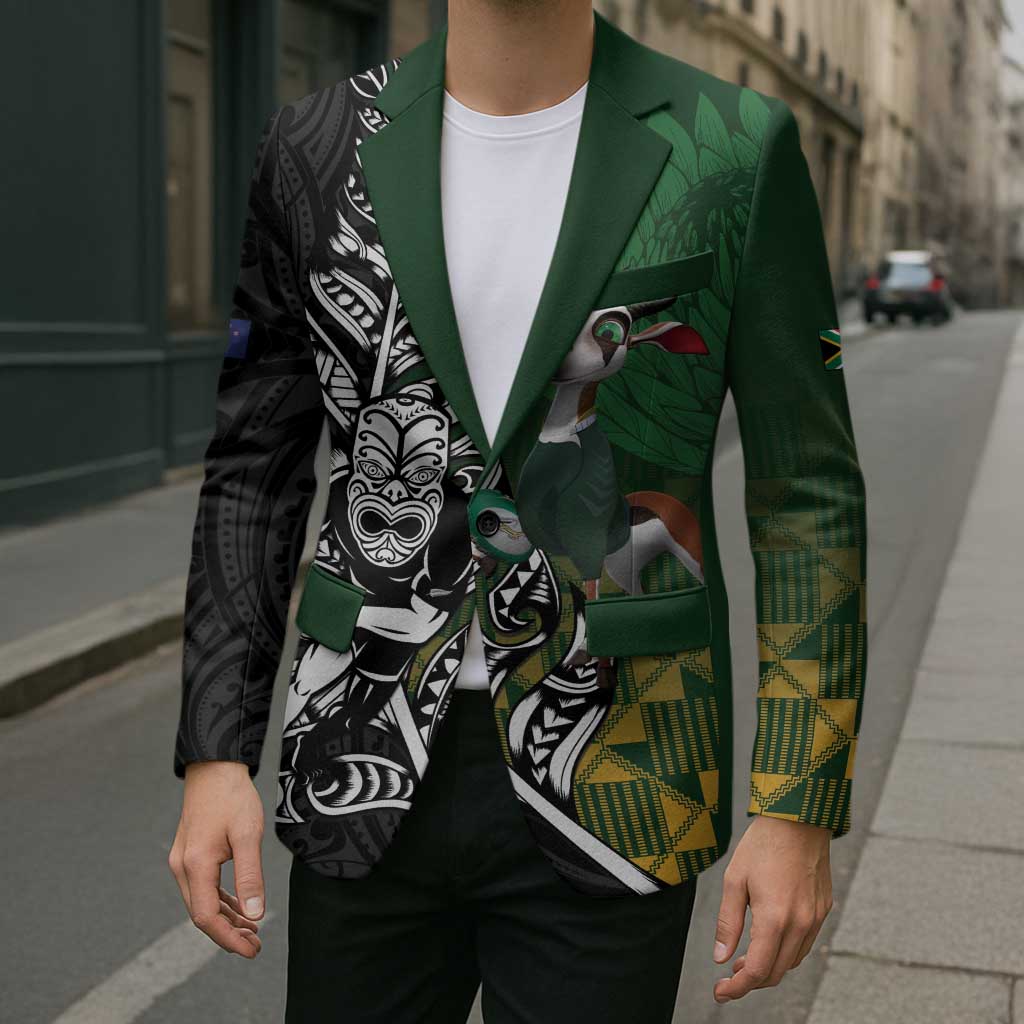 New Zealand and South Africa Rugby Custom Blazer Maori Tiki Fern Springboks Kente Pattern LT14 - Polynesian Pride