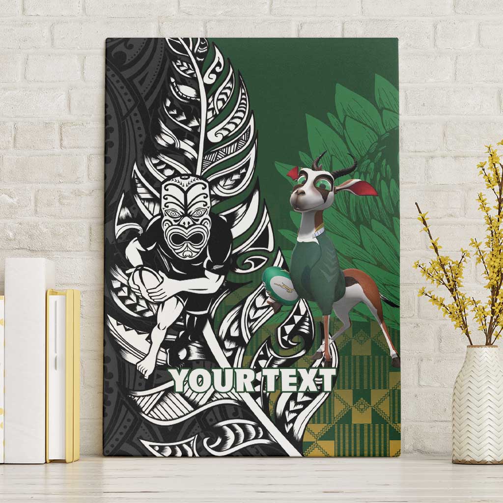 New Zealand and South Africa Rugby Custom Canvas Wall Art Maori Tiki Fern Springboks Kente Pattern - Polynesian Pride