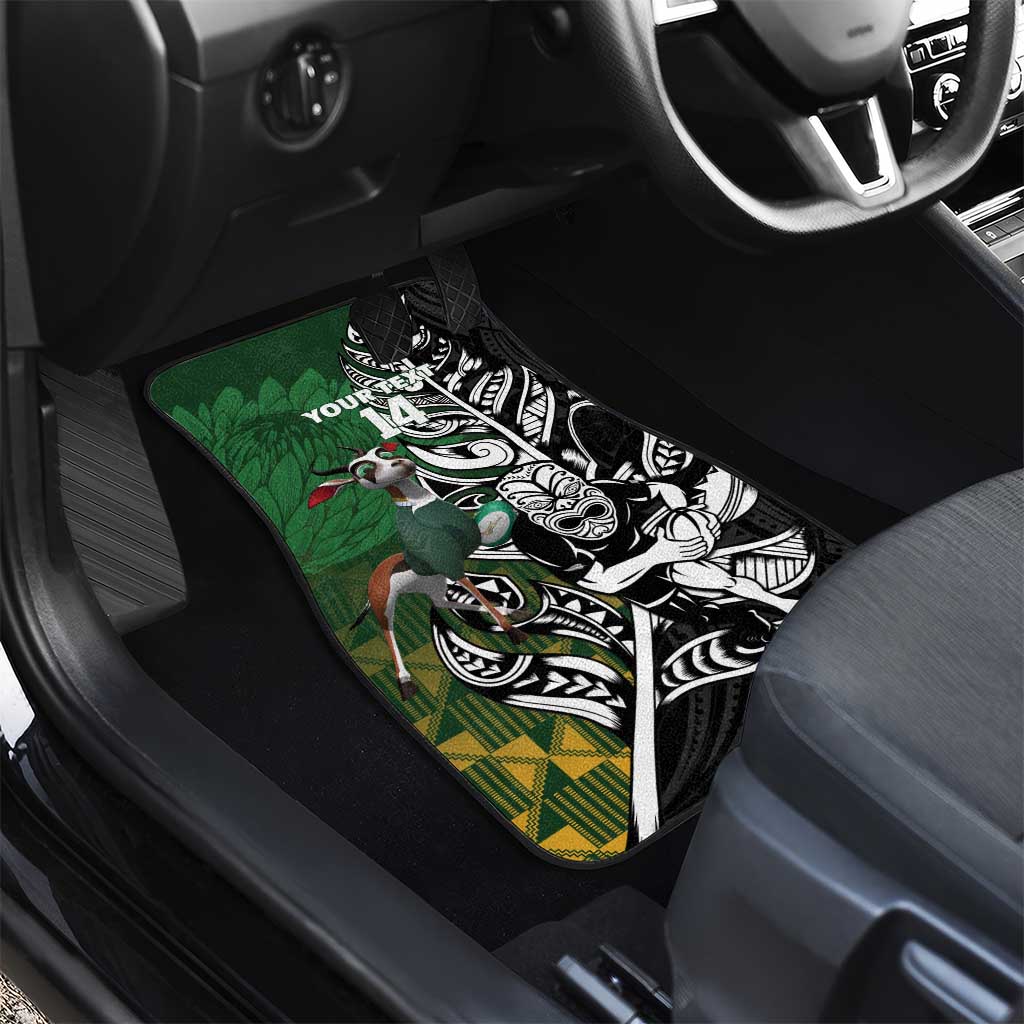 New Zealand and South Africa Rugby Custom Car Mats Maori Tiki Fern Springboks Kente Pattern LT14 - Polynesian Pride