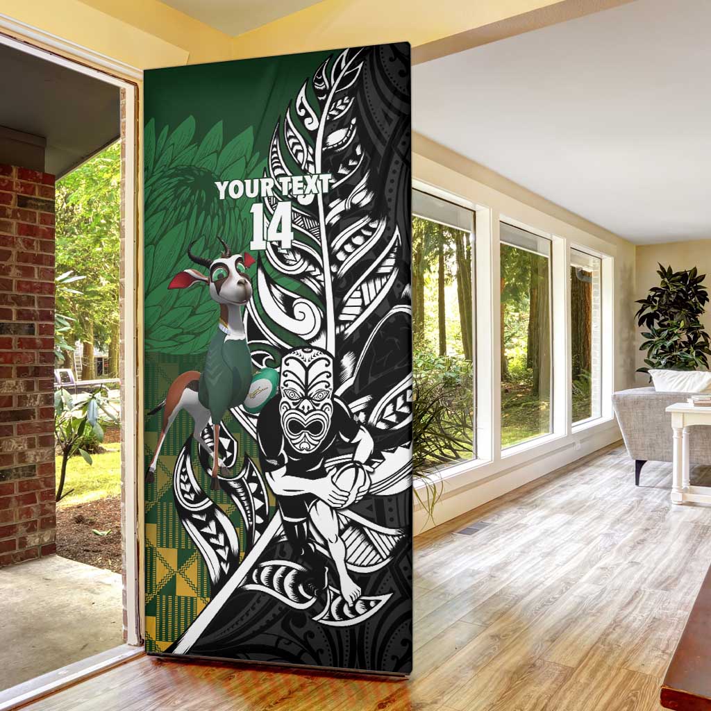 New Zealand and South Africa Rugby Custom Door Cover Maori Tiki Fern Springboks Kente Pattern - Polynesian Pride