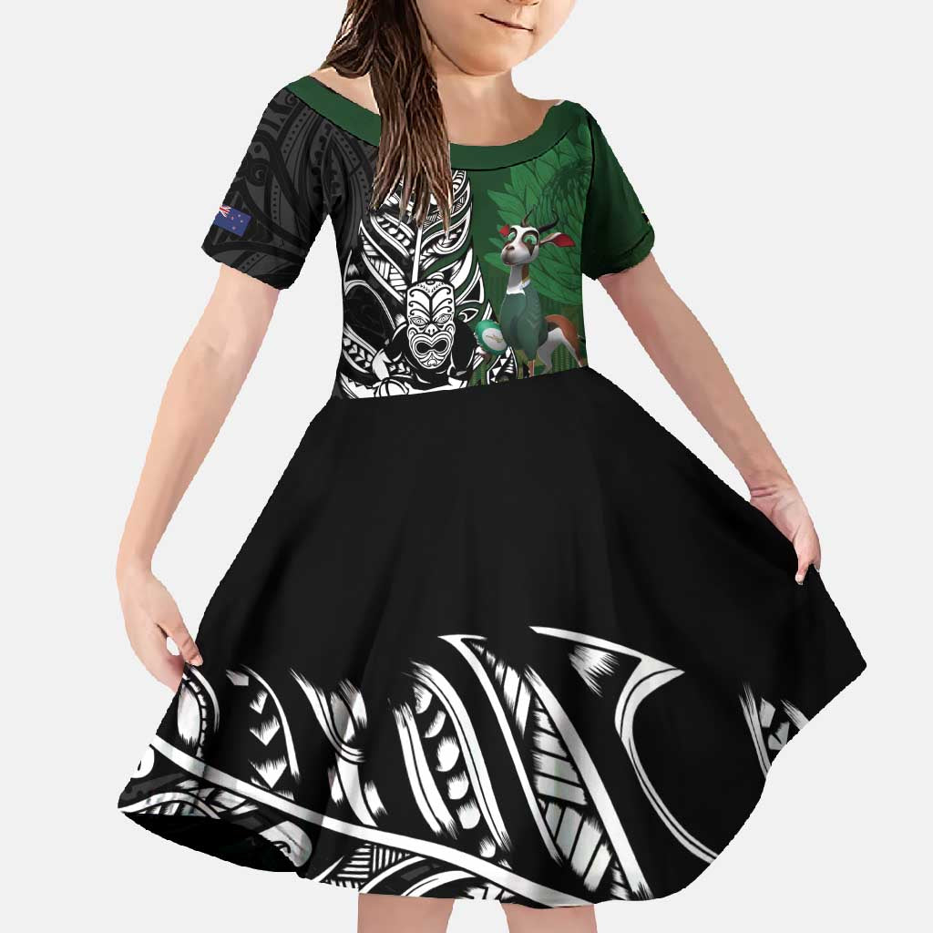 New Zealand and South Africa Rugby Custom Family Matching Long Sleeve Bodycon Dress and Hawaiian Shirt Maori Tiki Fern Springboks Kente Pattern - Polynesian Pride