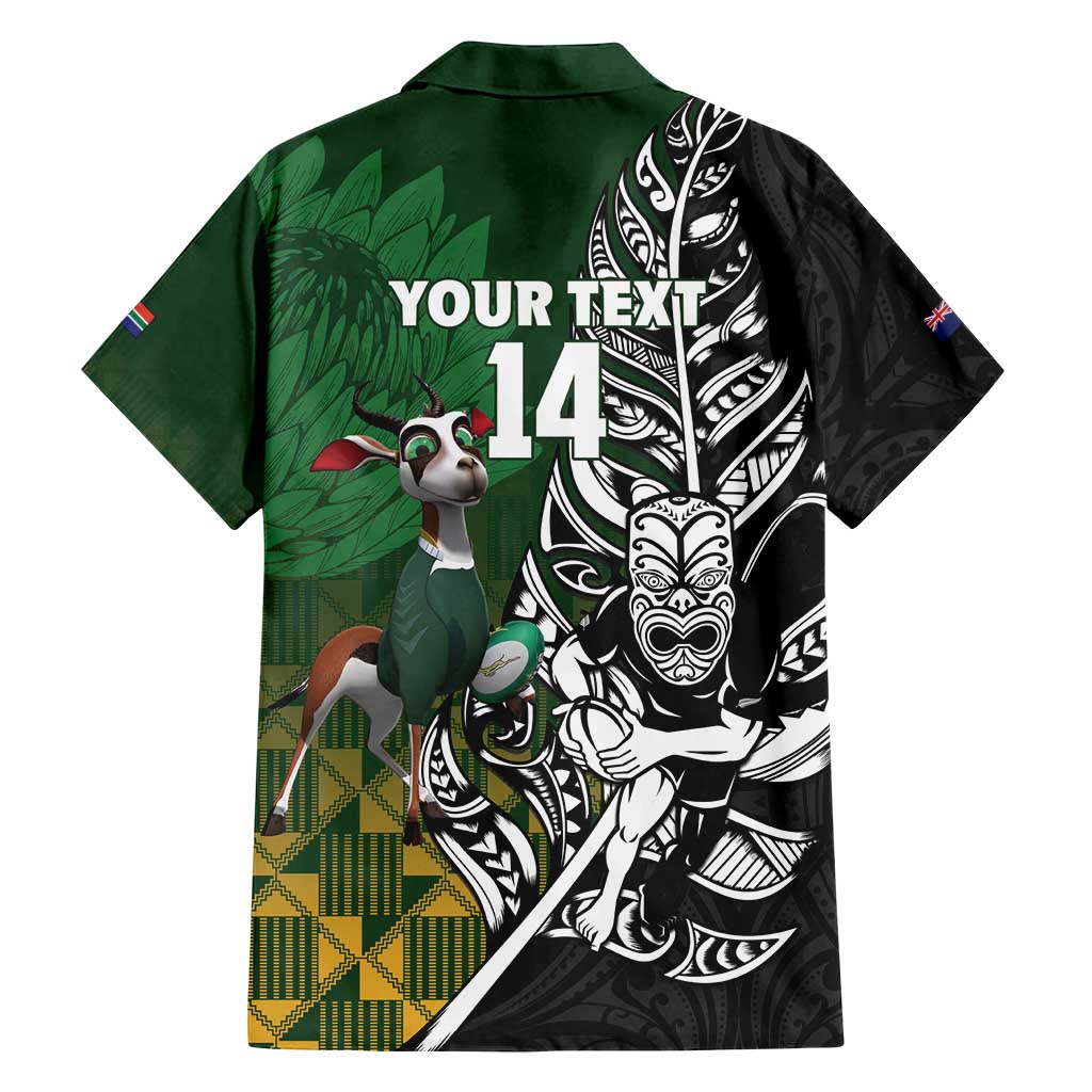 New Zealand and South Africa Rugby Custom Family Matching Long Sleeve Bodycon Dress and Hawaiian Shirt Maori Tiki Fern Springboks Kente Pattern - Polynesian Pride