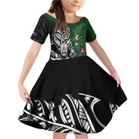 New Zealand and South Africa Rugby Custom Family Matching Off Shoulder Short Dress and Hawaiian Shirt Maori Tiki Fern Springboks Kente Pattern - Polynesian Pride