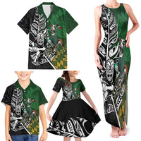 New Zealand and South Africa Rugby Custom Family Matching Tank Maxi Dress and Hawaiian Shirt Maori Tiki Fern Springboks Kente Pattern - Polynesian Pride