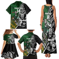 New Zealand and South Africa Rugby Custom Family Matching Tank Maxi Dress and Hawaiian Shirt Maori Tiki Fern Springboks Kente Pattern - Polynesian Pride