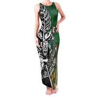 New Zealand and South Africa Rugby Custom Family Matching Tank Maxi Dress and Hawaiian Shirt Maori Tiki Fern Springboks Kente Pattern - Polynesian Pride