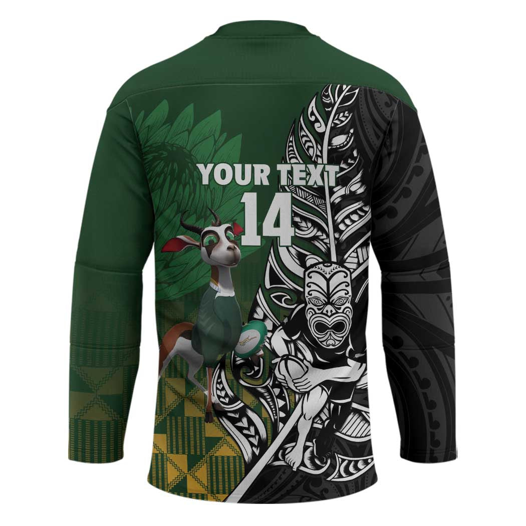 New Zealand and South Africa Rugby Custom Hockey Jersey Maori Tiki Fern Springboks Kente Pattern - Polynesian Pride