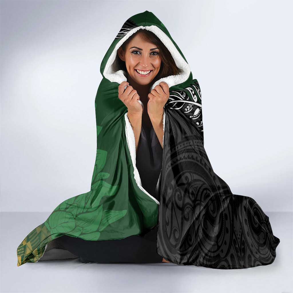 New Zealand and South Africa Rugby Custom Hooded Blanket Maori Tiki Fern Springboks Kente Pattern - Polynesian Pride