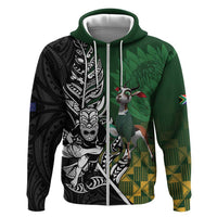 New Zealand and South Africa Rugby Custom Hoodie Maori Tiki Fern Springboks Kente Pattern - Polynesian Pride