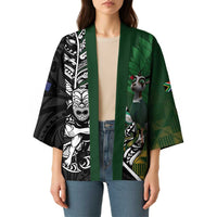 New Zealand and South Africa Rugby Custom Kimono Maori Tiki Fern Springboks Kente Pattern - Polynesian Pride