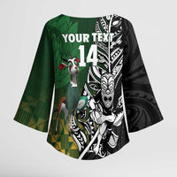New Zealand and South Africa Rugby Custom Kimono Sleeve Blouse Maori Tiki Fern Springboks Kente Pattern - Polynesian Pride