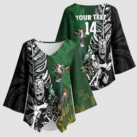 New Zealand and South Africa Rugby Custom Kimono Sleeve Blouse Maori Tiki Fern Springboks Kente Pattern - Polynesian Pride