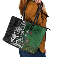 New Zealand and South Africa Rugby Custom Leather Tote Bag Maori Tiki Fern Springboks Kente Pattern - Polynesian Pride