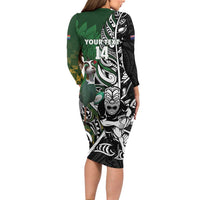 New Zealand and South Africa Rugby Custom Long Sleeve Bodycon Dress Maori Tiki Fern Springboks Kente Pattern LT14 - Polynesian Pride