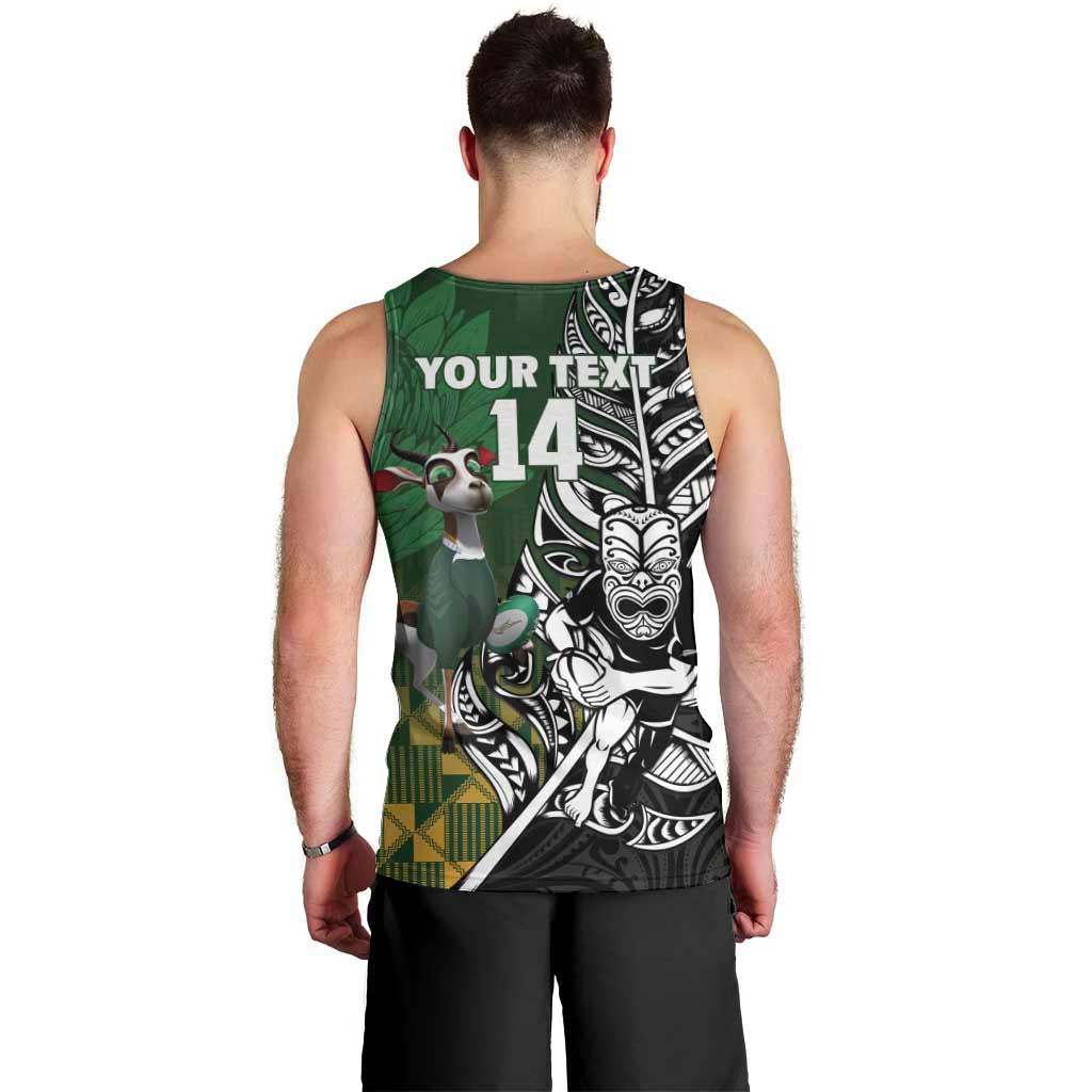 New Zealand and South Africa Rugby Custom Men Tank Top Maori Tiki Fern Springboks Kente Pattern - Polynesian Pride