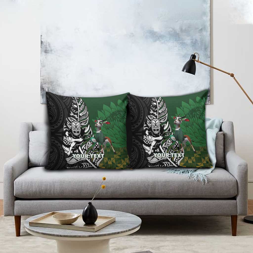 New Zealand and South Africa Rugby Custom Pillow Cover Maori Tiki Fern Springboks Kente Pattern LT14 - Polynesian Pride