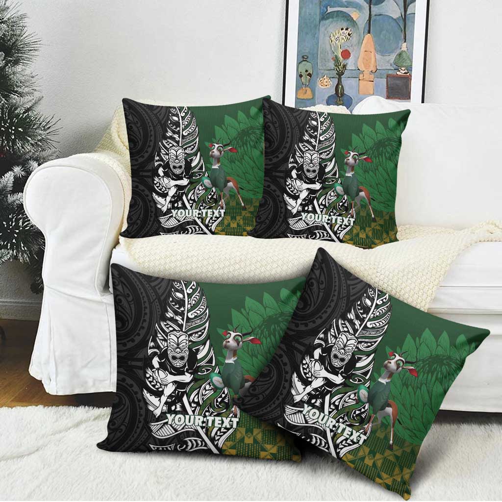 New Zealand and South Africa Rugby Custom Pillow Cover Maori Tiki Fern Springboks Kente Pattern LT14 - Polynesian Pride