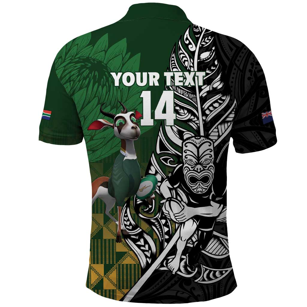 New Zealand and South Africa Rugby Custom Polo Shirt Maori Tiki Fern Springboks Kente Pattern - Polynesian Pride