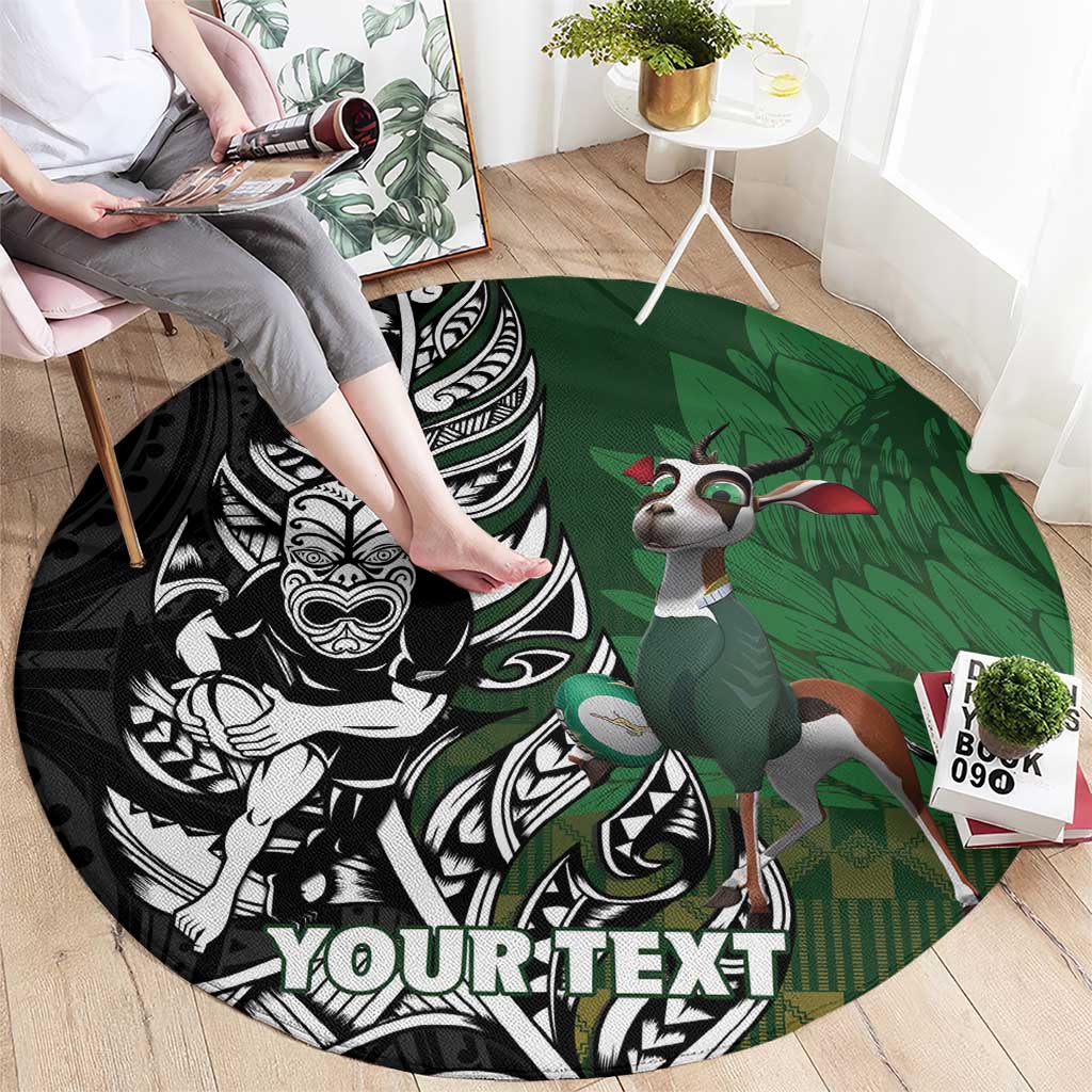 New Zealand and South Africa Rugby Custom Round Carpet Maori Tiki Fern Springboks Kente Pattern LT14 - Polynesian Pride