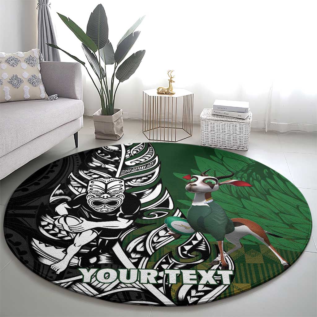New Zealand and South Africa Rugby Custom Round Carpet Maori Tiki Fern Springboks Kente Pattern LT14 - Polynesian Pride