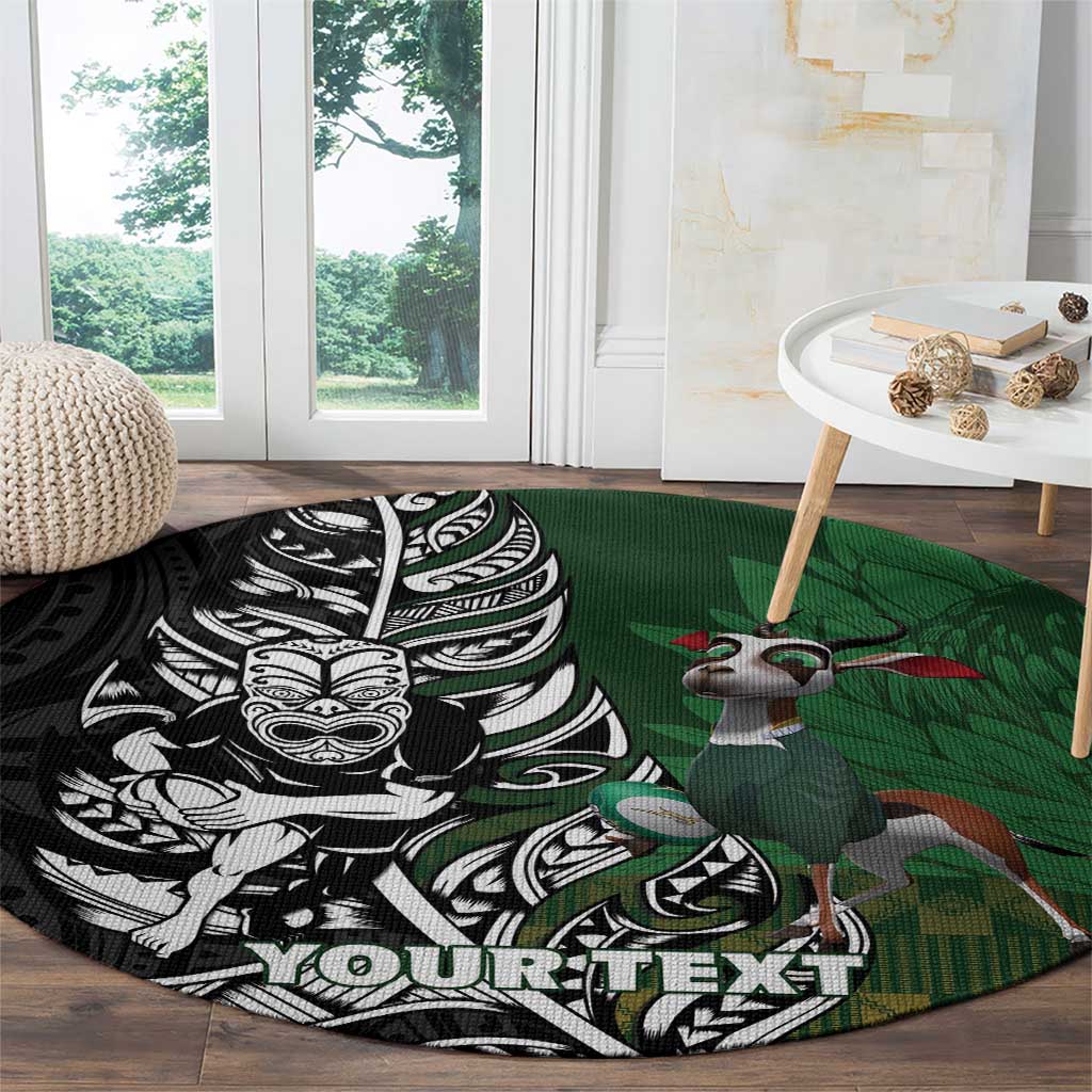 New Zealand and South Africa Rugby Custom Round Carpet Maori Tiki Fern Springboks Kente Pattern LT14 - Polynesian Pride