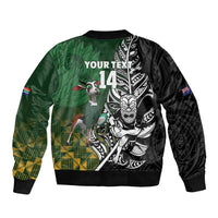 New Zealand and South Africa Rugby Custom Sleeve Zip Bomber Jacket Maori Tiki Fern Springboks Kente Pattern LT14 - Polynesian Pride