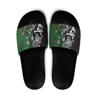New Zealand and South Africa Rugby Custom Slide Sandals Maori Tiki Fern Springboks Kente Pattern LT14 Green - Polynesian Pride