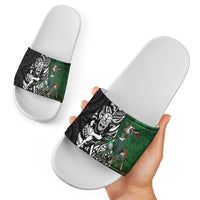 New Zealand and South Africa Rugby Custom Slide Sandals Maori Tiki Fern Springboks Kente Pattern LT14 - Polynesian Pride